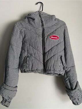 Forever 21 cropped bomber jacket hooded fleece lined patch Grunge 90s Thanks!